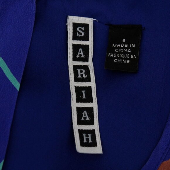Sariah Sz 6 Royal Blue Multi Lined Back Buttons Peplum Silk Polyester Top - Picture 6 of 12